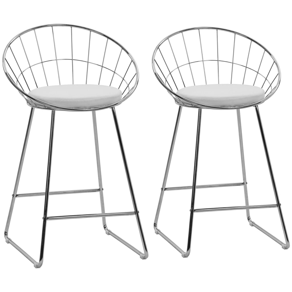 Set di 2 sgabelli da bar 65cm in metallo cromato e cuscino bianco ALEX