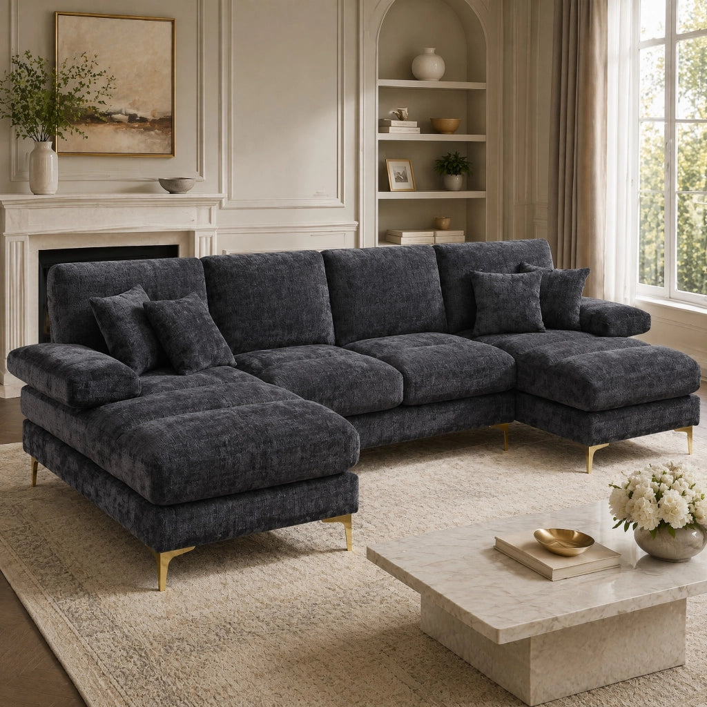 DIVANO ANGOLARE A U 272x136x88 cm Chenille Grigio con 2 posizioni relax