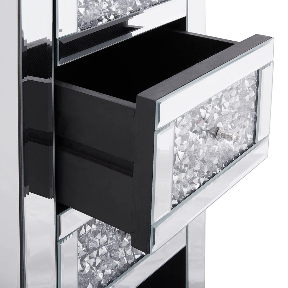 Comodino argento specchiato 3 cassetti cassettiera 60 x 30 x 30 cm moderno glam soggiorno camera da letto