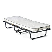 Letto pieghevole NAZARE – 90x200 cm in metallo nero con ruote, rete e materasso inclusi