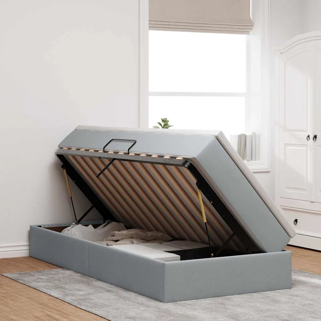 Letto con contenitore e materasso Grigio chiaro 90 x 200 cm