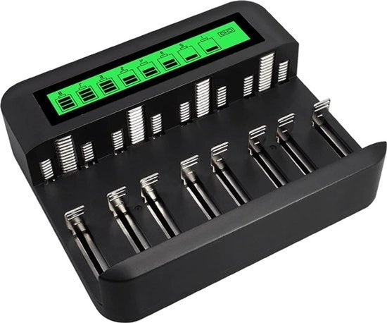Caricabatterie 8-bay con display LCD per batterie AA/AAA/C/D ricaricabili