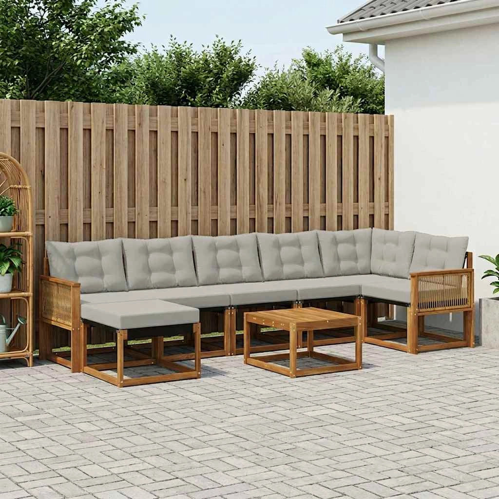 Set di divani da esterno 8 pz Naturale e Grigio Chiaro 3382115