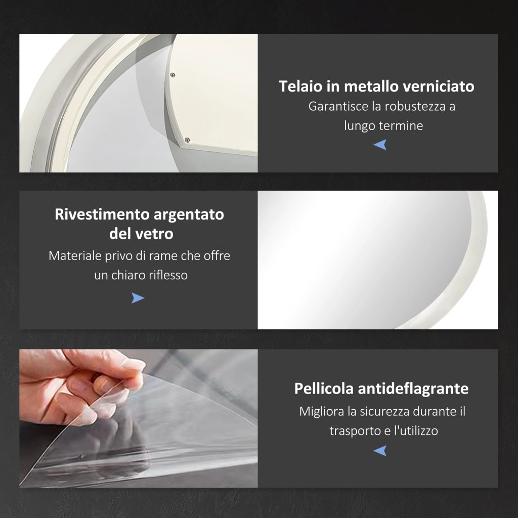 Specchio Bagno con Luci LED Regolabili, Controllo Touch e Design Antiappannamento, ?60 cm