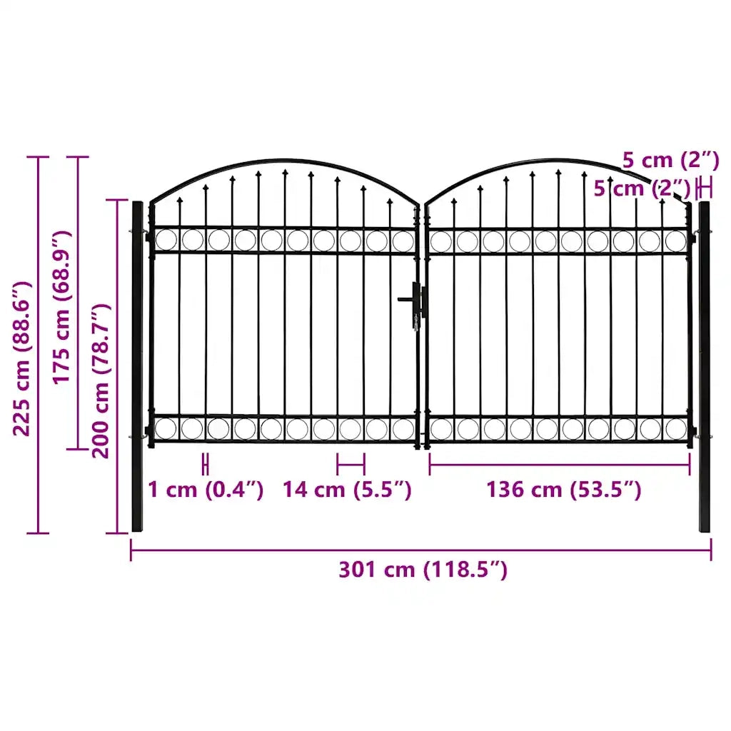 Cancello a Doppia Anta ad Arco in Acciaio 300x175 cm Nero 146340