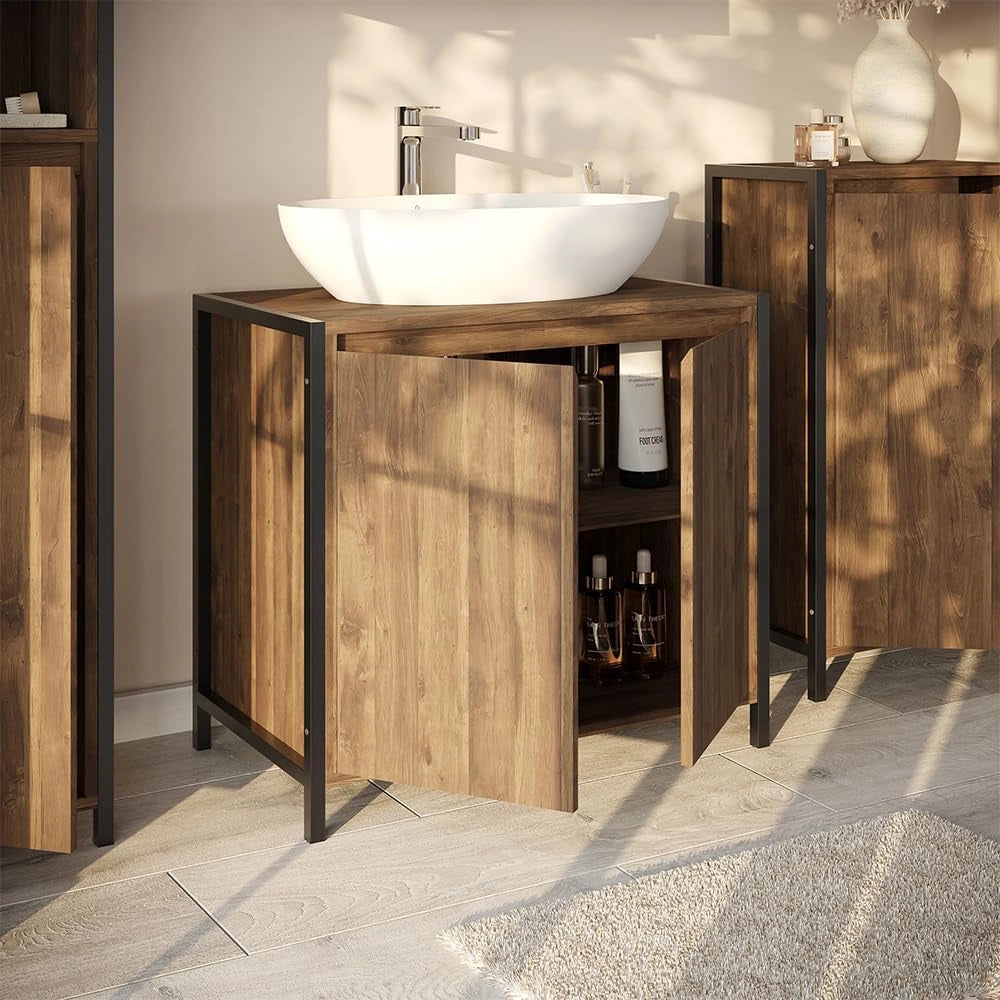 Specchio contenitore bagno Naola, Quercia/nero, 62.2 x 62.5 cm con 1 porta a specchio