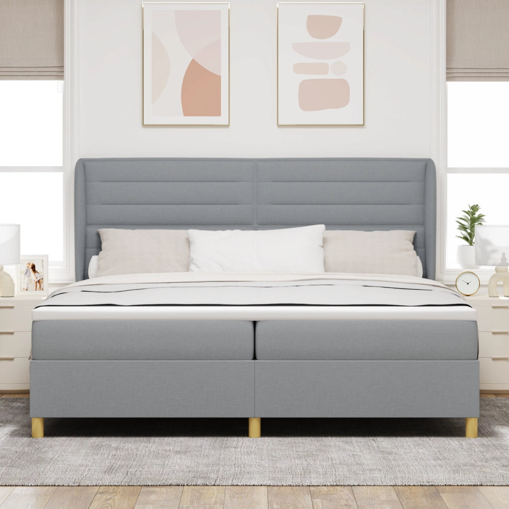 Letto con rete a doghe e materasso  - Grigio chiaro, 200x200 cm, Tessuto