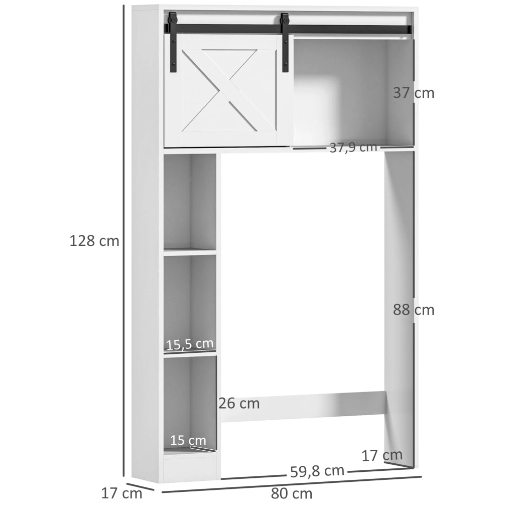 Mobiletto sospeso per WC con porta scorrevole e ripiani regolabili ¨C Zephmum ¨C Bianco 60x30x30