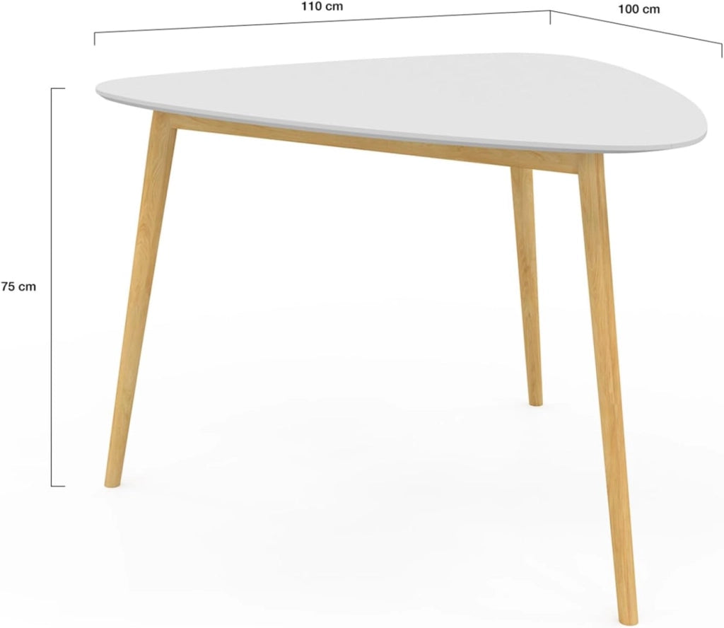Tavolo da pranzo GAIA 4 persone piano bianco gambe in legno 110 cm