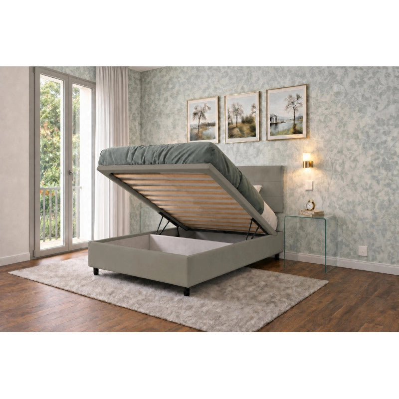 Letto imbottito Singolo 80x190 cm Square - Similpelle,Cappuccino,Contenitore