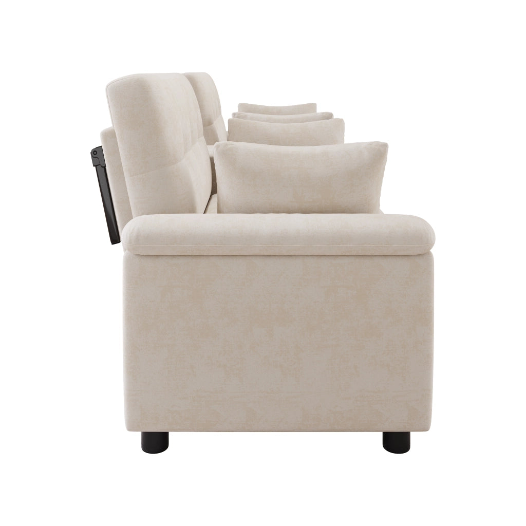 Divano a U letto con doppio modulo estraibile, schienale regolabile, area animali, portabicchieri in chenille beige