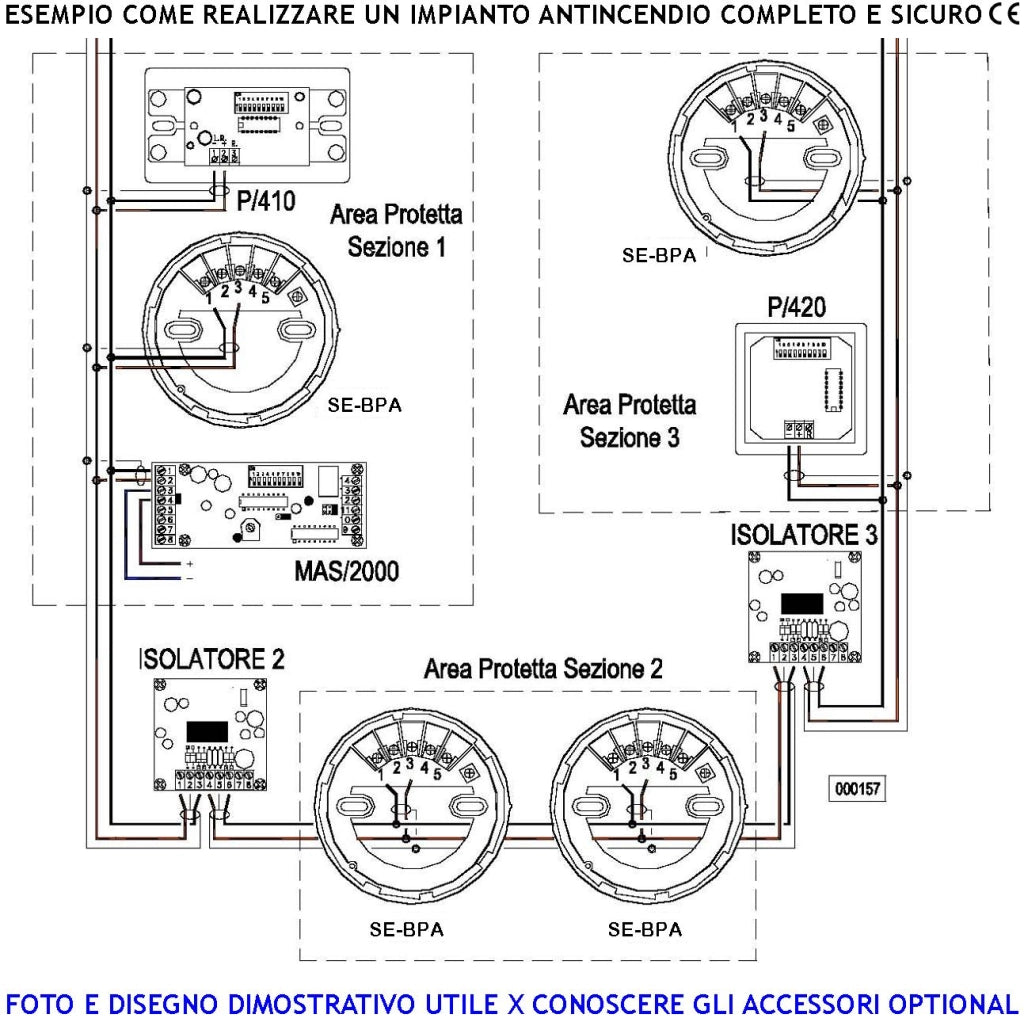 Sensore Ottico di Fumo AREA54 Indirizzato Senza Base Codice Tramite 10 Dipswitch Collegamento Loop 2 Led Rossi Segnalano Stato Impianto Uscita OC 100 mA per Segnalatore Ottico Remoto Rilevatore Fumo per Centrali Serie AREA54 SIRA