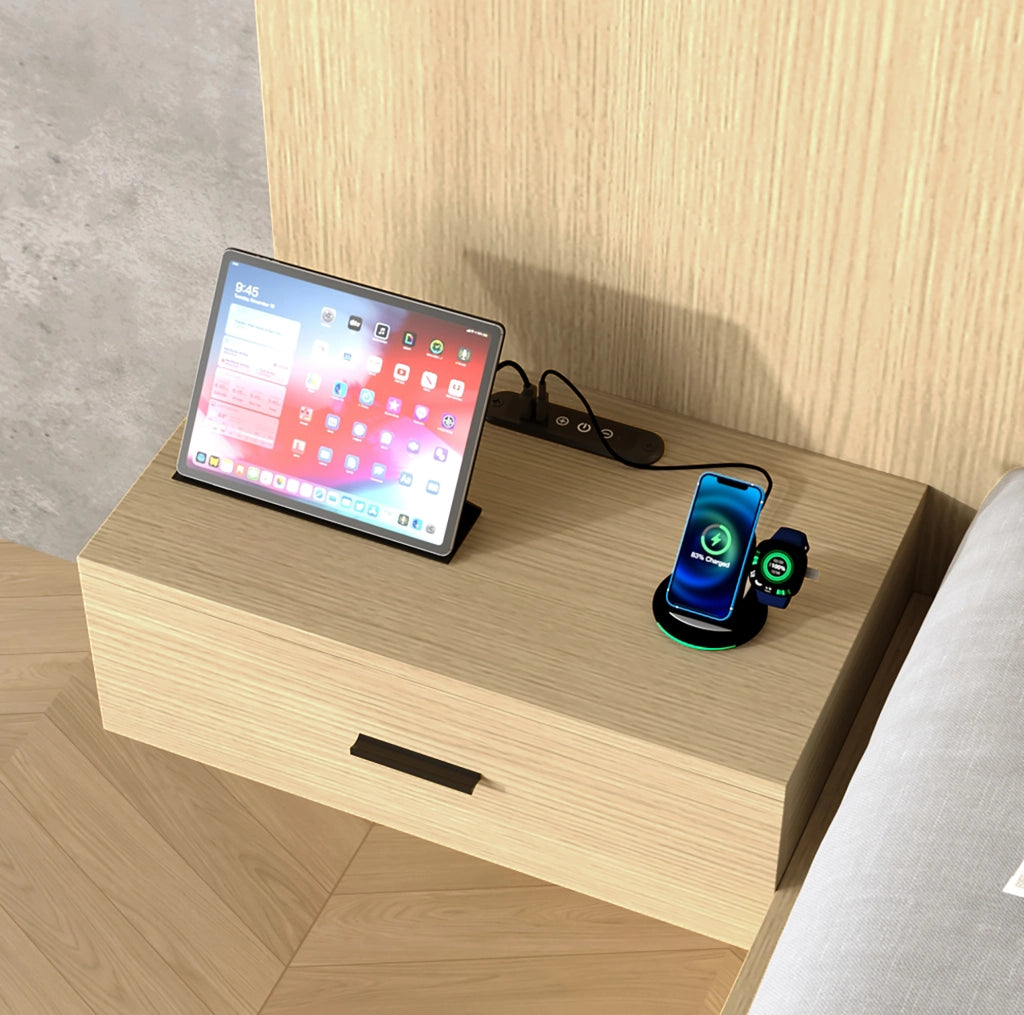 Letto matrimoniale 160x200 cm con comodini, luci orientabili e porte USB/Type-C