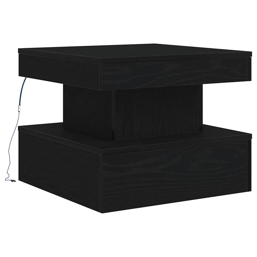Tavolino da Salotto con Luci LED Rovere Nero 50x50x40 cm