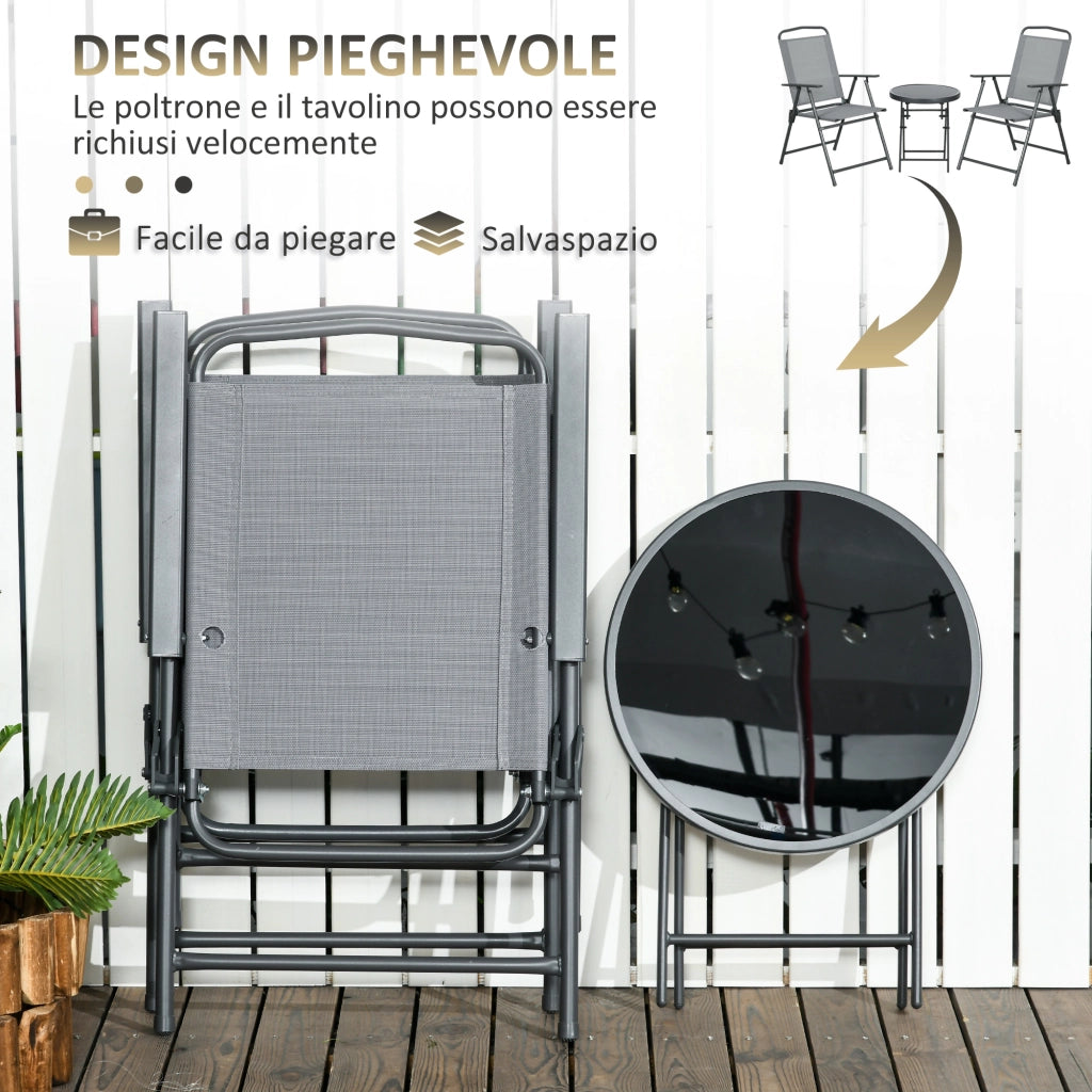 Set da Giardino 3 Pezzi con 2 Sedie 53.5x64x93 cm e Tavolino da Caff¨¨ ?45x50 cm, in Metallo, Grigio Chiaro