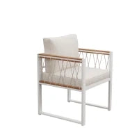 Set da pranzo da esterno a 7 pezzi con tavolo in vetro temperato, intreccio in rattan, cuscini, per 6 persone, Nero e Bianco