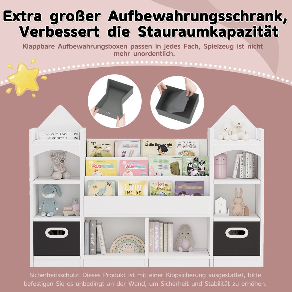 Libreria contenitore per bambini bianca con 2 box pieghevoli