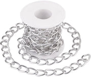 Catena di Alluminio a Guscio - 2 Metri - Curb Chain - Verzilverata - Catena a Guscio Twisted - Leggera - Dimensioni 13x18mm