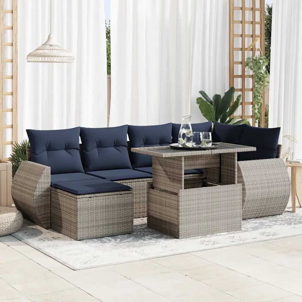 Set Divani da Giardino 7pz con Cuscini Grigio Polyrattan Acacia 3326672
