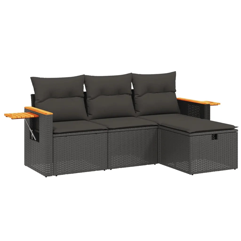 Set Divani da Giardino 4 pz con Cuscini Nero in Polyrattan