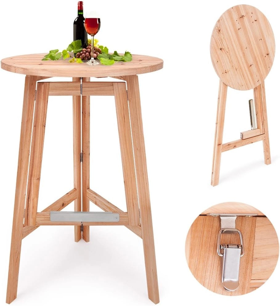 Tavolo Alto Pieghevole da Bar Legno Massiccio tavolino Pub Ristorante Feste Giardino terrazza