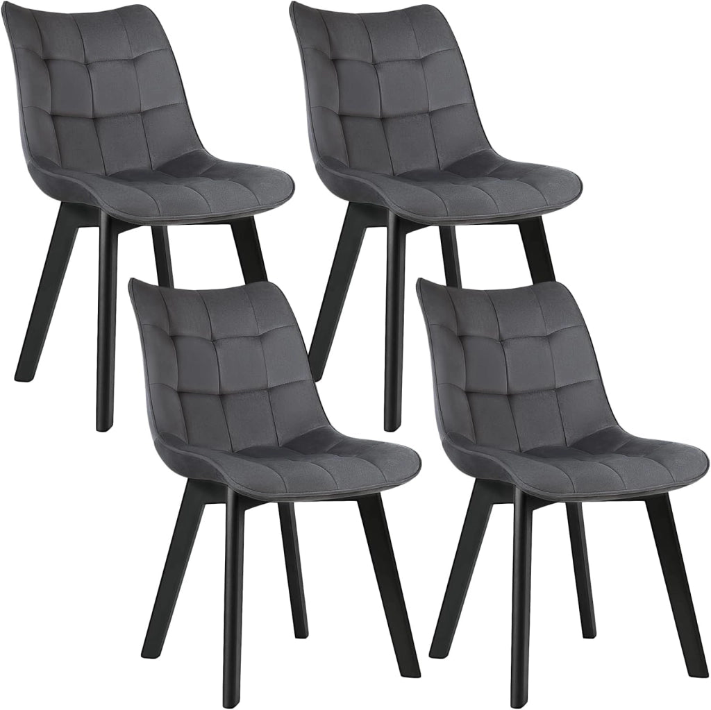 Set di 4 Sedie Moderne da Sala Pranzo Poltroncina da Cucina Poltrona in Velluto Senza Braccioli Gambe in Legno Grigio scuro 0654BY-4