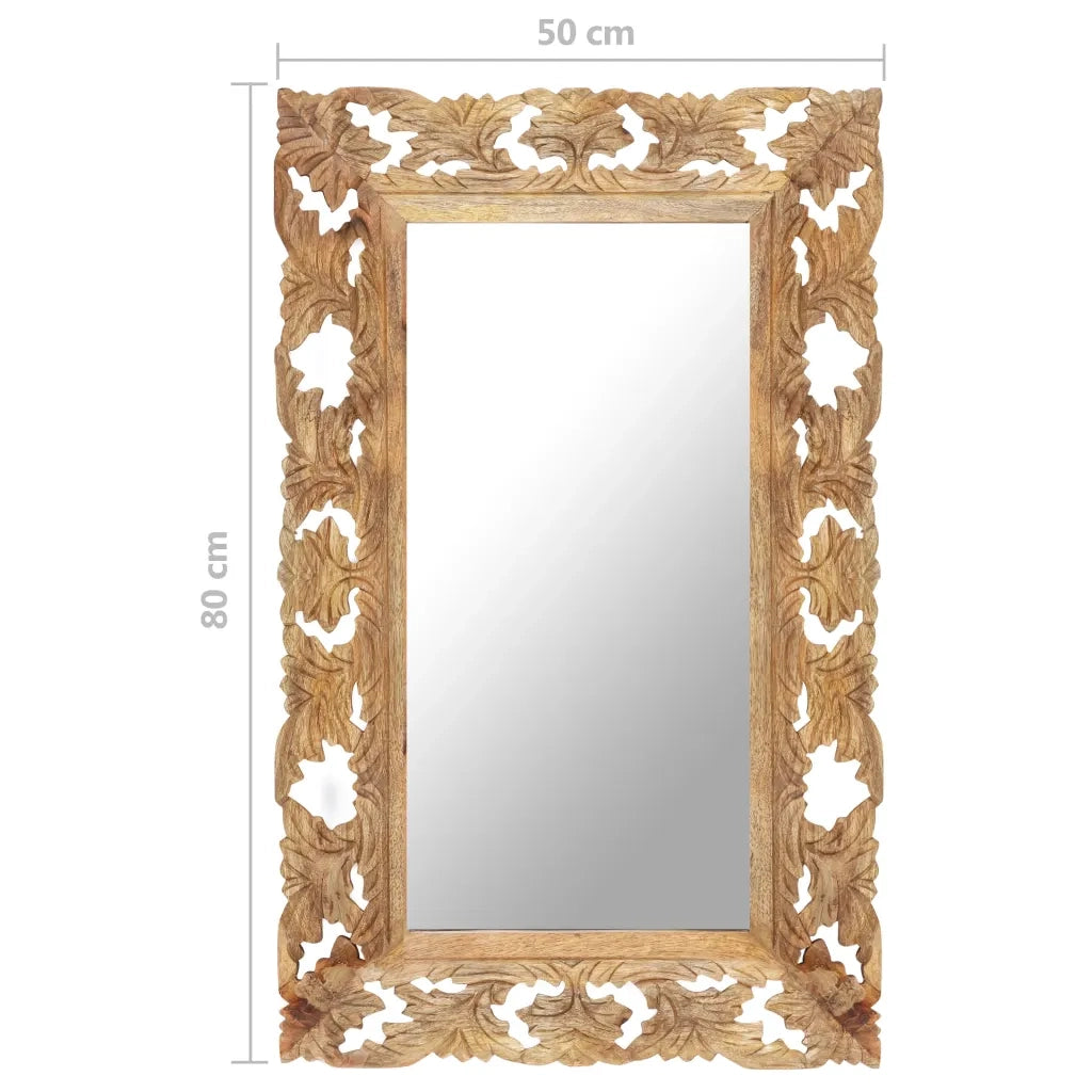 Specchio Intagliato a Mano 80x50 cm in Legno Massello di Mango 321639