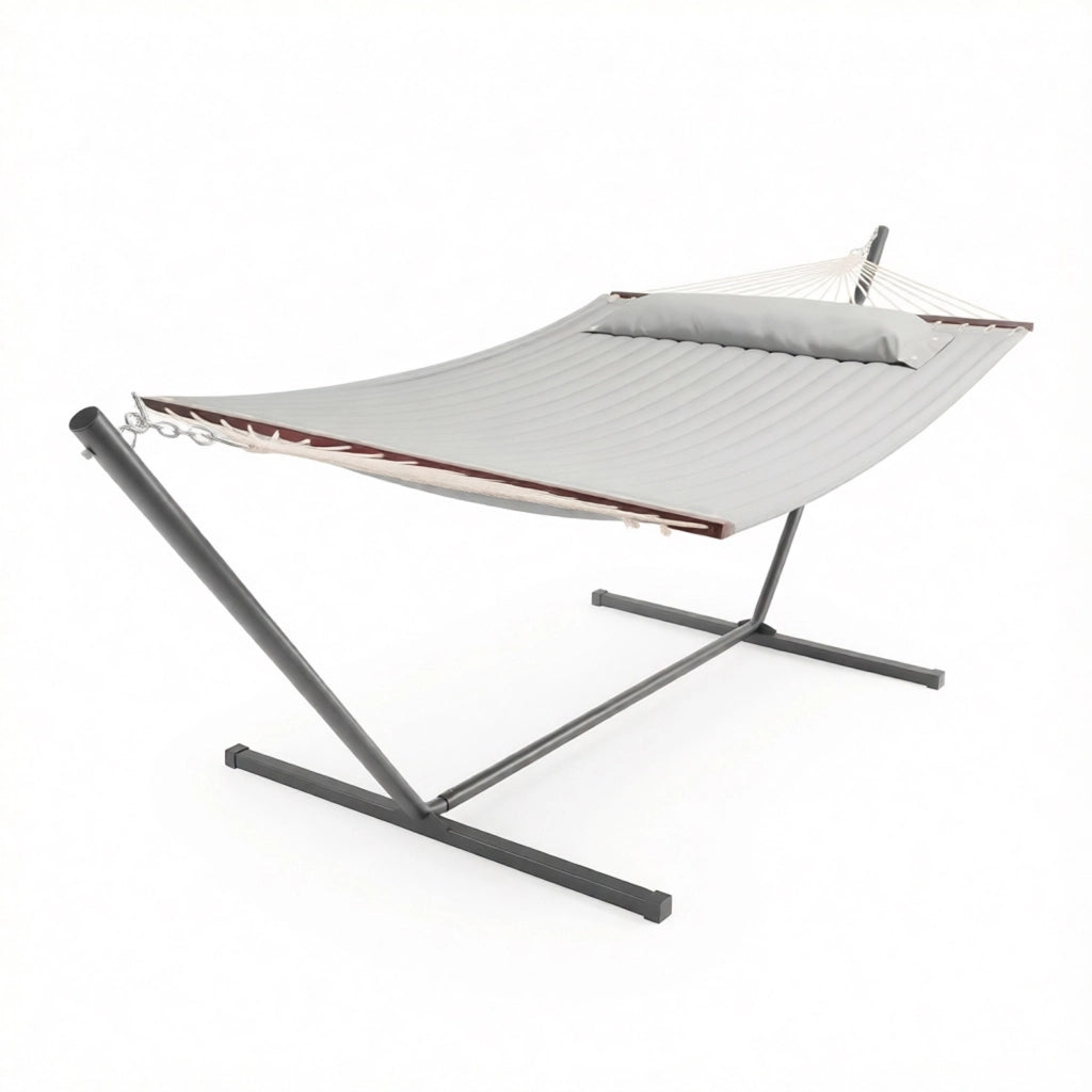 Amaca Matrimoniale Da Esterno Con Supporto Tubolare In Acciaio Tessuto Resistente E Traspirante Perfetta Per Relax In Giardino Veranda Terrazzo Balcone E Piscina 350 x 120 Cm Grigio