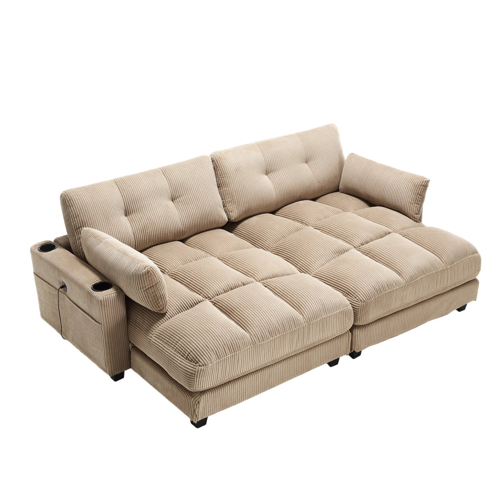 Poltrona Relax Con Poggiatesta Regolabile; Portabicchieri; Tasca Laterale; USB; Cuscino; in Velluto a Coste Khaki