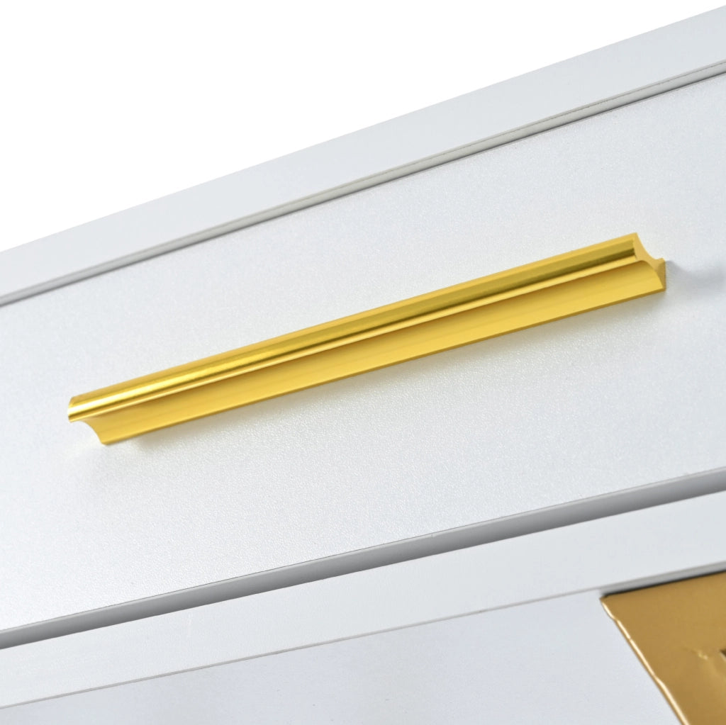 Consolle 110x32x85 cm con cassetto e gambe regolabili in MDF e metallo bianco