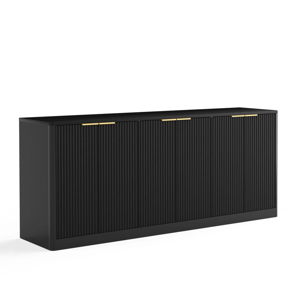 Credenza e madia con 6 ante, design ondulato, per soggiorno e cucina, in MDF, nero, 170 × 40 × 70.5 cm