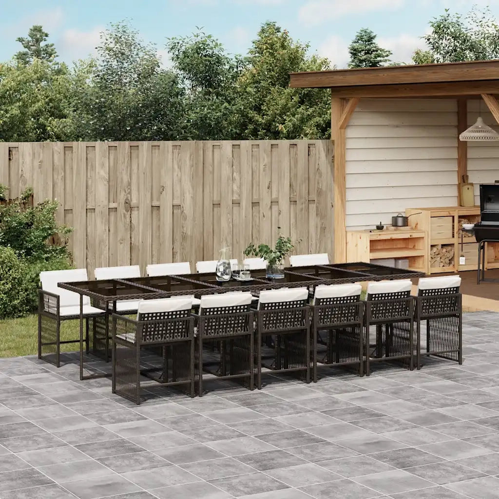 Set da Pranzo da Giardino 13pz con Cuscini Marrone Polyrattan
