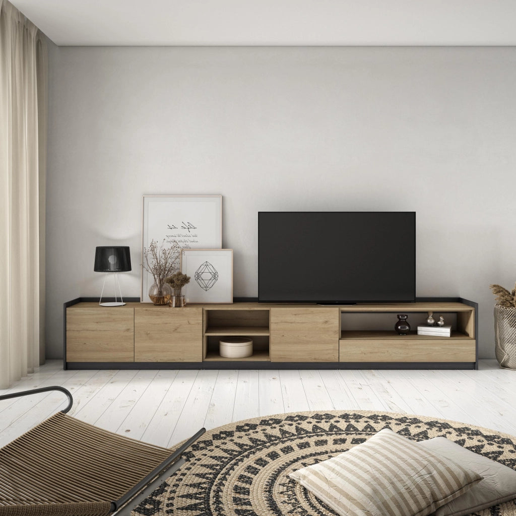 Mobile TV Soggiorno, 310x50x37 cm, Per TV fino a 80", Mobile Soggiorno, Rovere e nero