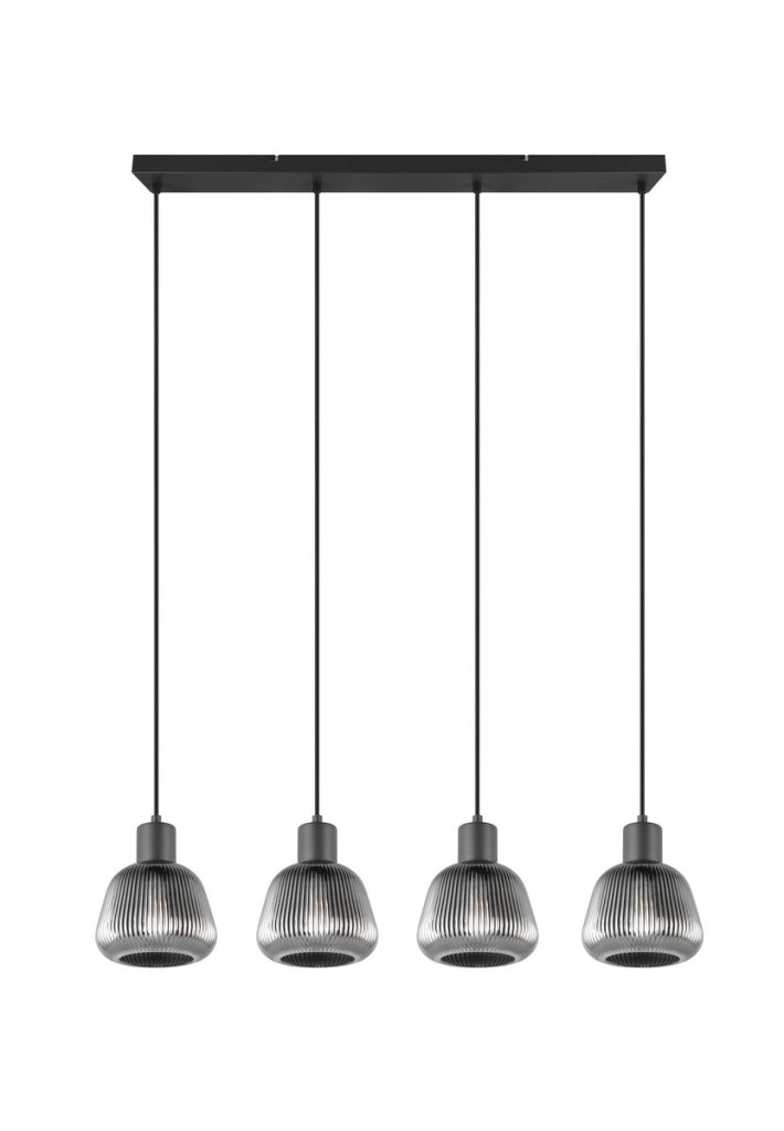 Lampada a sospensione retro nera 4xE27 vetro Trio Tarifa