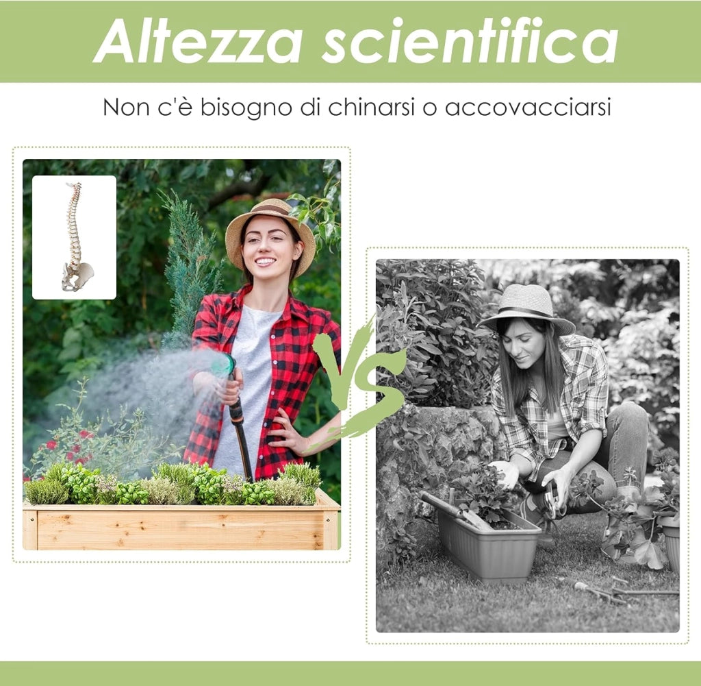 Fioriera di Legno da Giardino, Vaso Rialzato con Ripiano, Porta Piante per Giardino, Ideale per Piante Verdure e Fiori (92 x 41 x 81 cm)