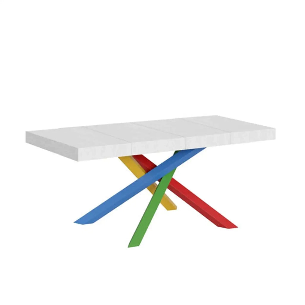 Tavolo allungabile 140/400x90 cm Volantis Premium colore bianco frassino gambe multicolore 4/B