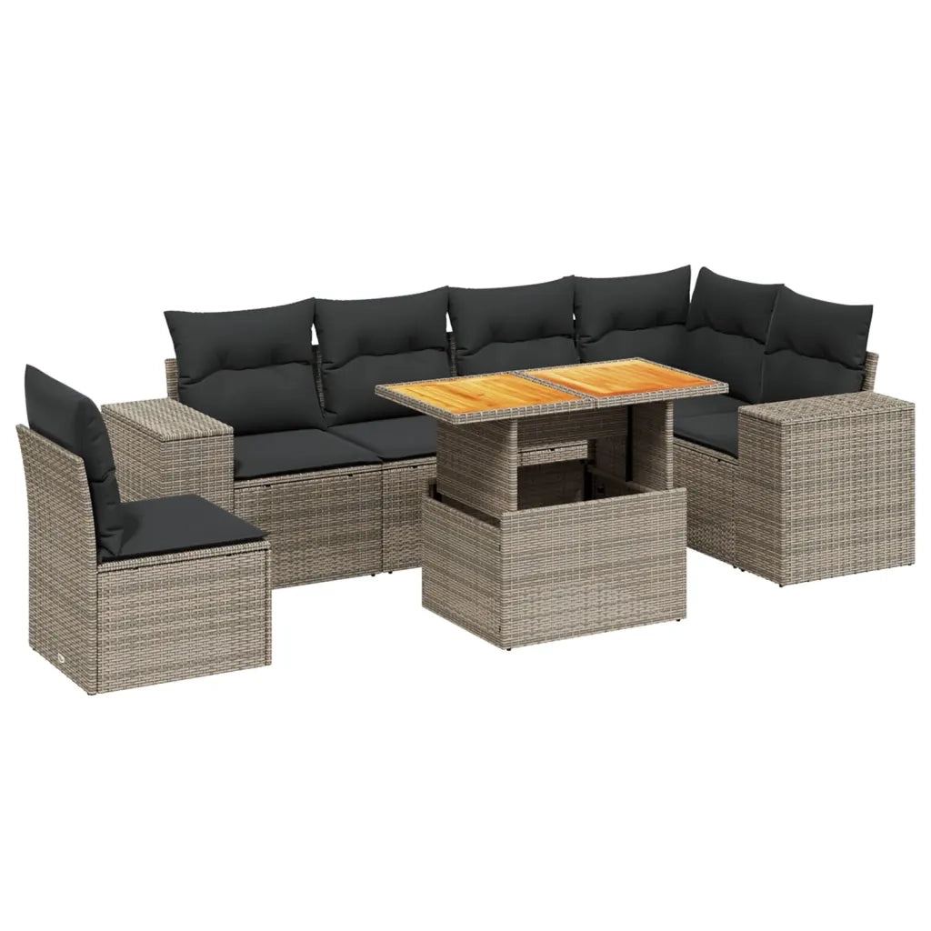 Set Divani da Giardino 7 pz con Cuscini Grigio in Polyrattan