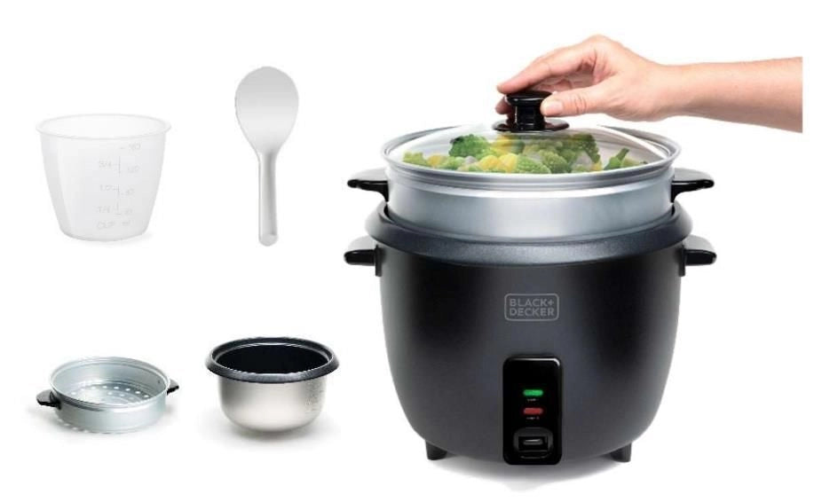 Black and Decker BXRC1800E Cuoci riso 1.8 L 700 W con Funzione Mantieni Caldo e Cottura a Vapore colore Nero