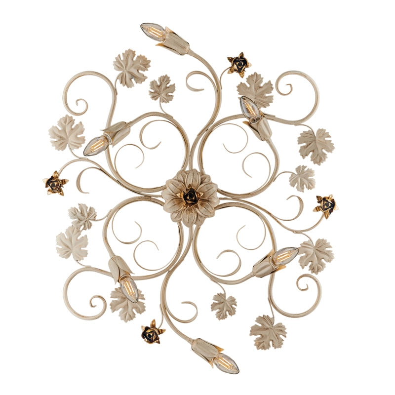 Iris - Plafoniera in ferro laccato avorio con decoraz. oro antico 6 luci - Ø79 X 67 - BL169-PL6-AV