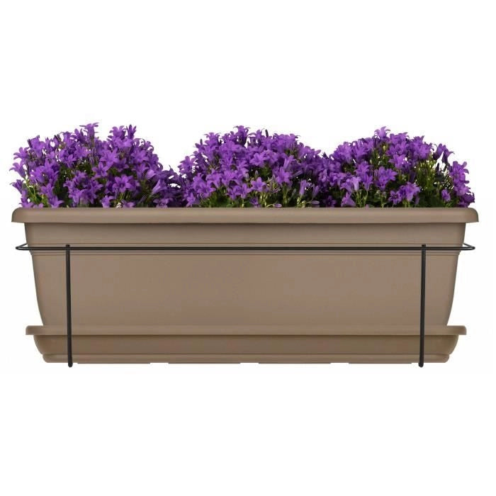 Kit fioriera con supporto in metallo e vassoio - GARDEN ID Relax - Tortora 50 cm - Riciclato e riciclabile al 100% - Volume per piante