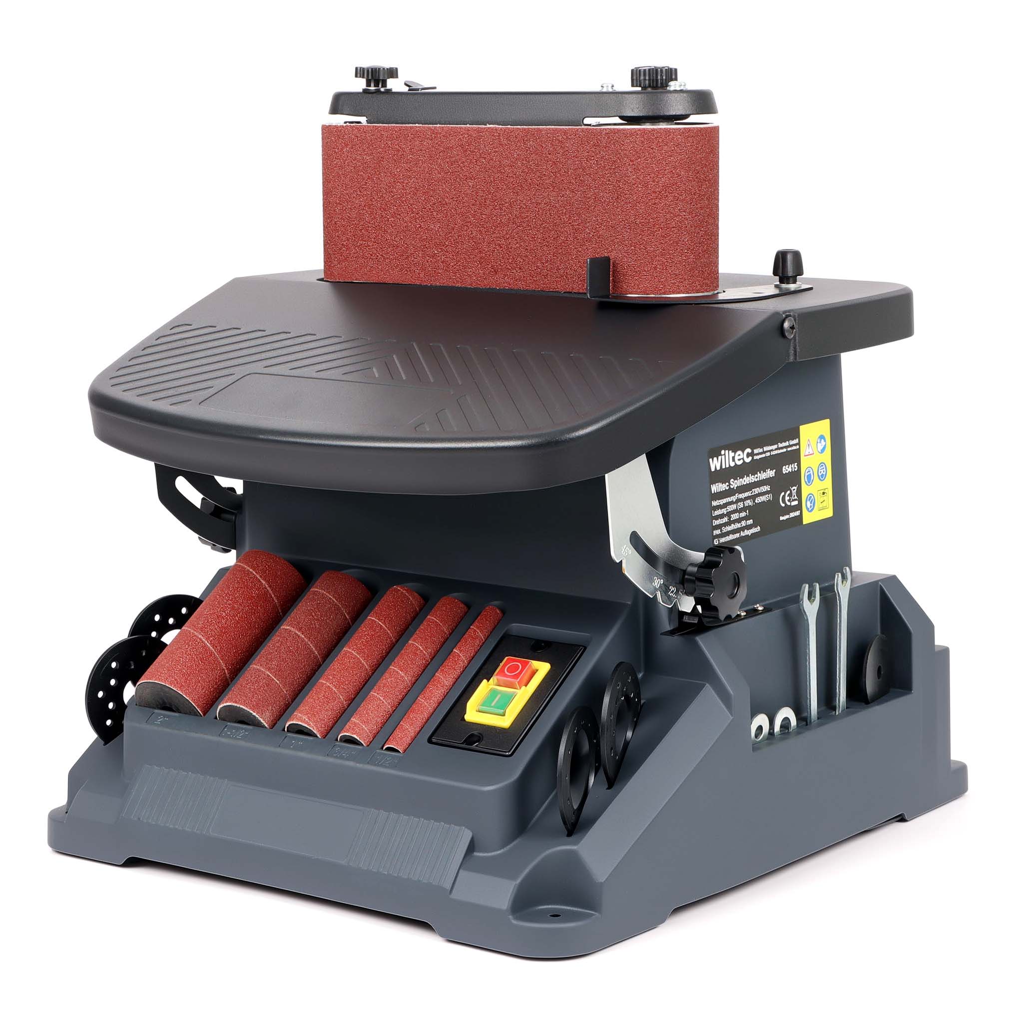 Levigatrice a mandrino oscillante 500 W, 2000/min, funzionamento a rullo e a nastro, con 5 bussole, Smerigliatrice