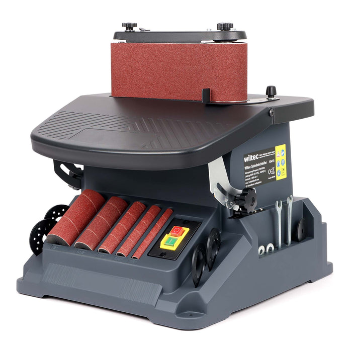 Levigatrice a mandrino oscillante 500 W, 2000/min, funzionamento a rullo e a nastro, con 5 bussole, Smerigliatrice