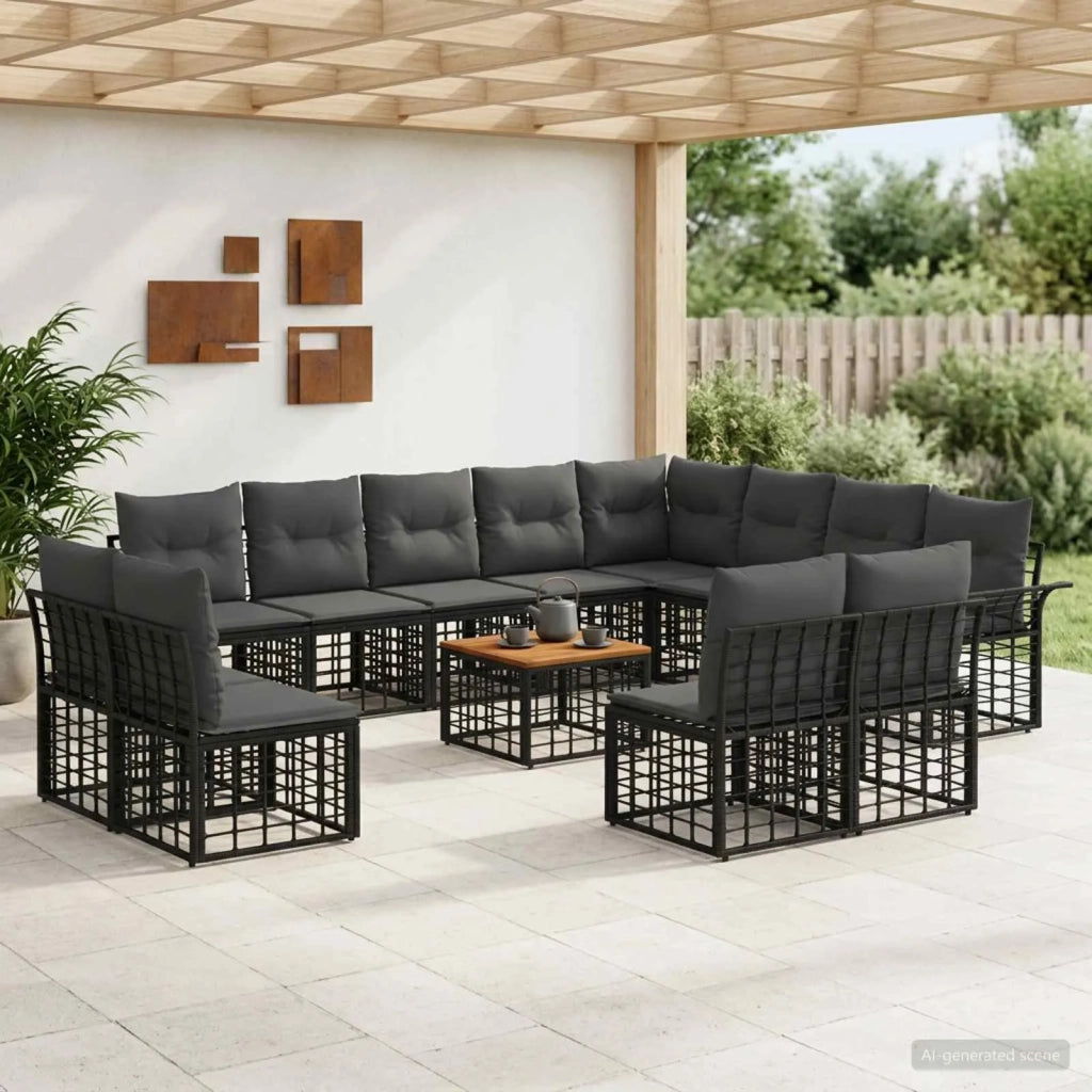 Set di divani da esterno 13 pcs Nero e Grigio scuro Poliestere 3437795