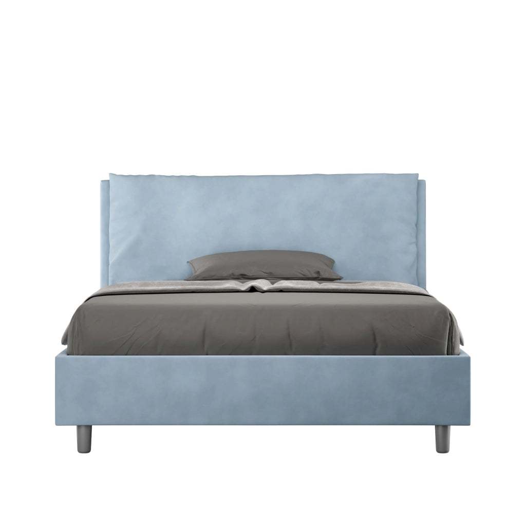 BS COM Letto matrimoniale francese senza rete imbottito 140x200 microfibra azzurro Large