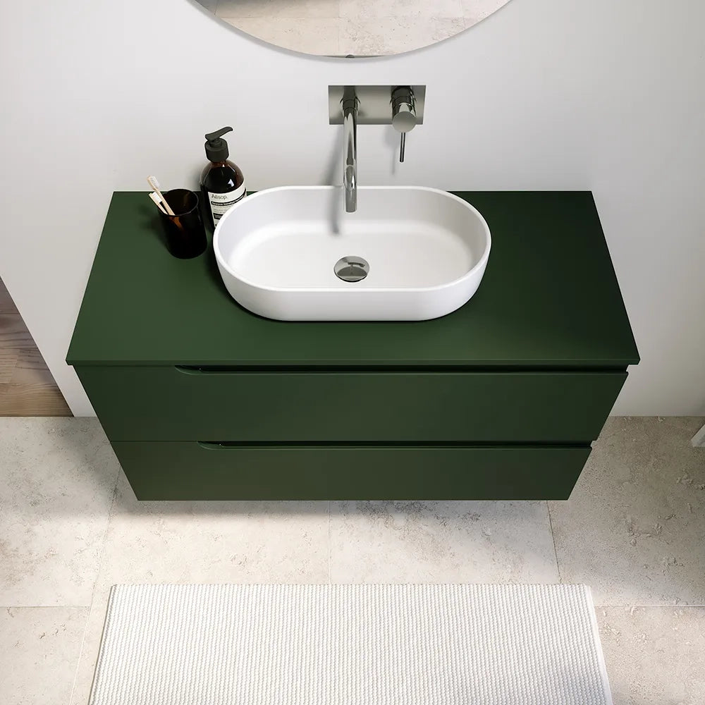 Mobile bagno sospeso 80 cm due cassetti verde foresta opaco con top | Ardenne