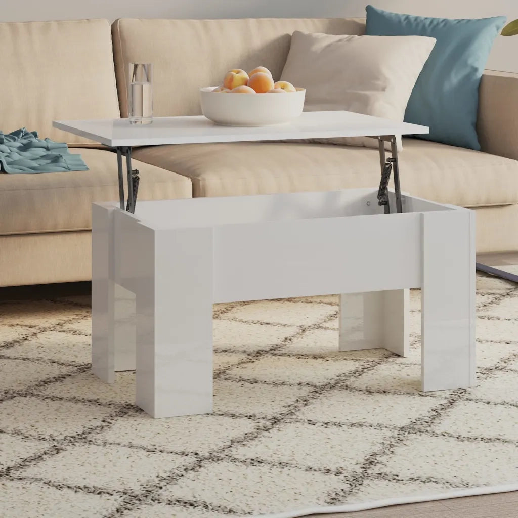 Tavolino da Salotto Bianco Lucido 79x49x41 cm Legno Compensato