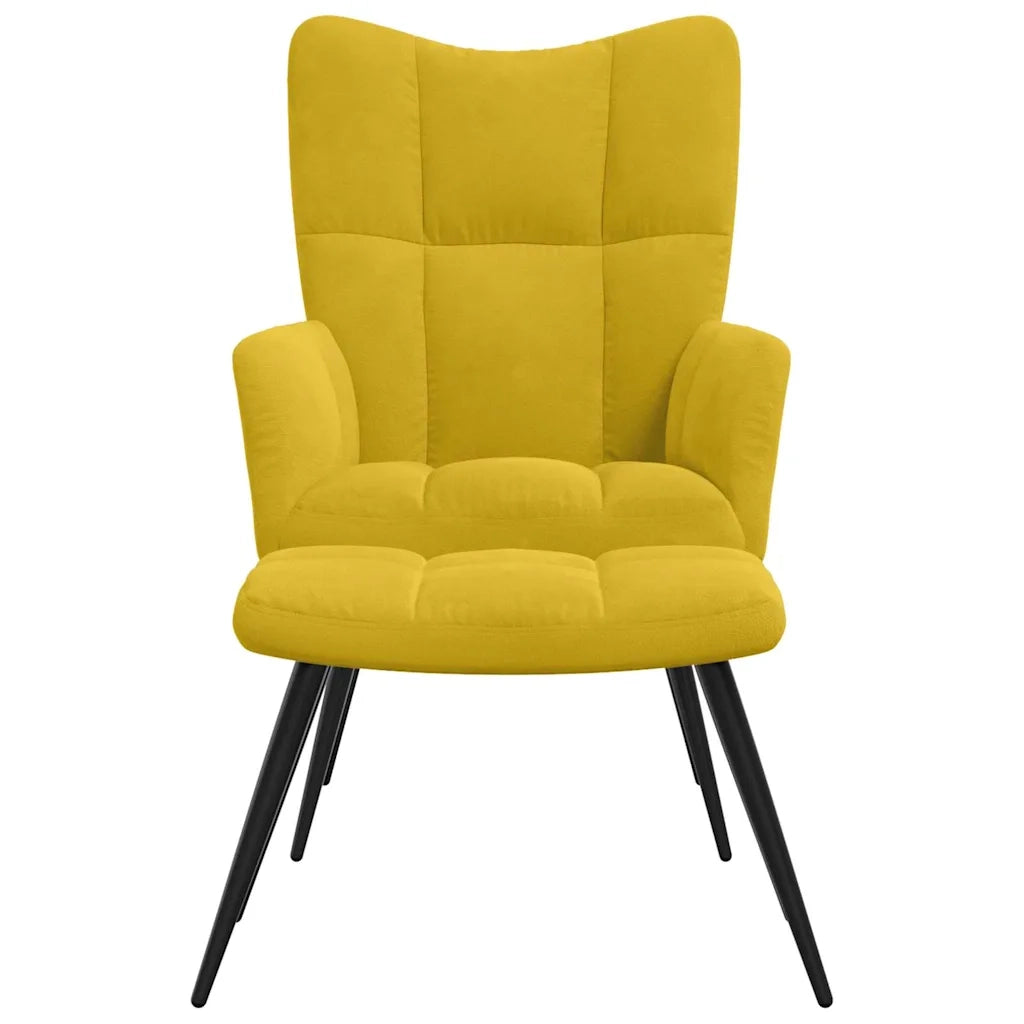 Divano Sedia-Poltrona Relax con Sgabello in Velluto Giallo Senape