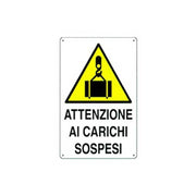 Cartello di pericolo attenzione ai carichi sospesi in polionda cm 50x70