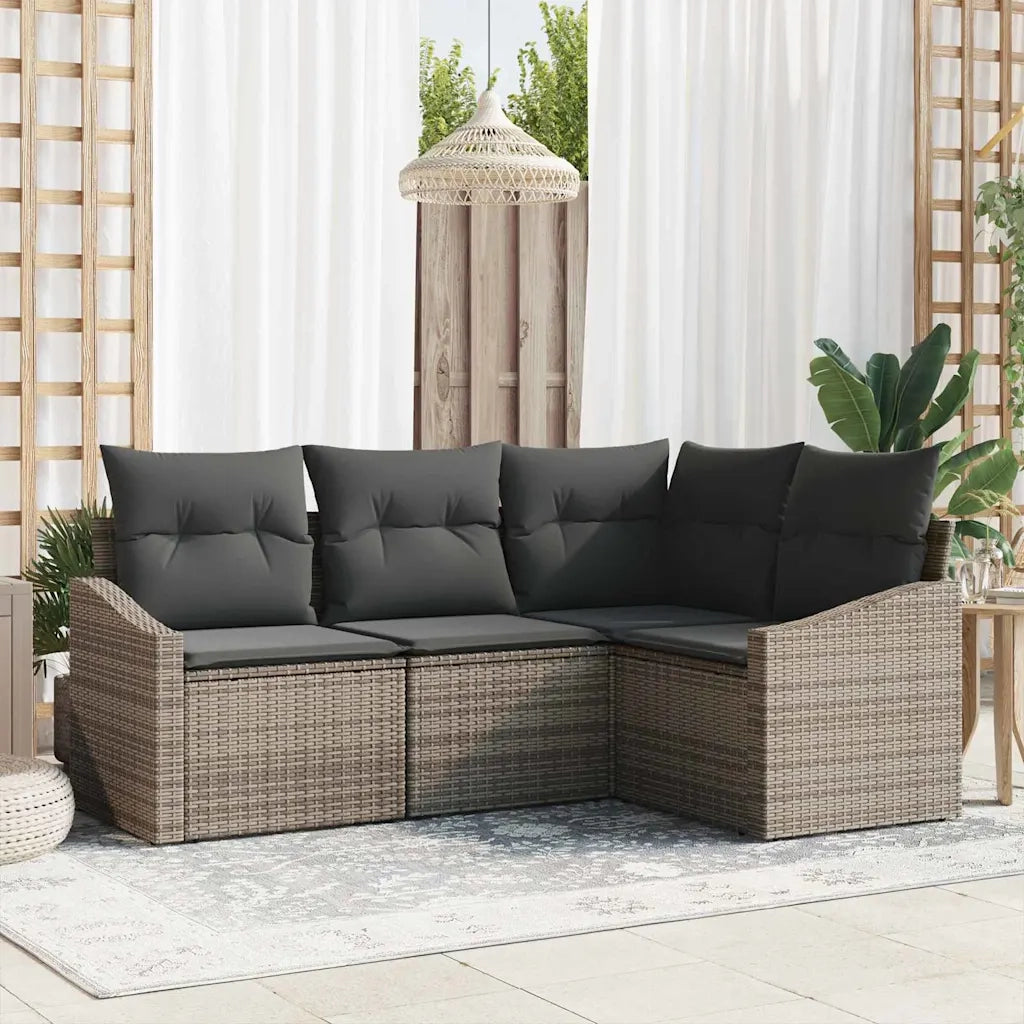 Set di divani con cuscino 4 pcs Grigio polyrattan