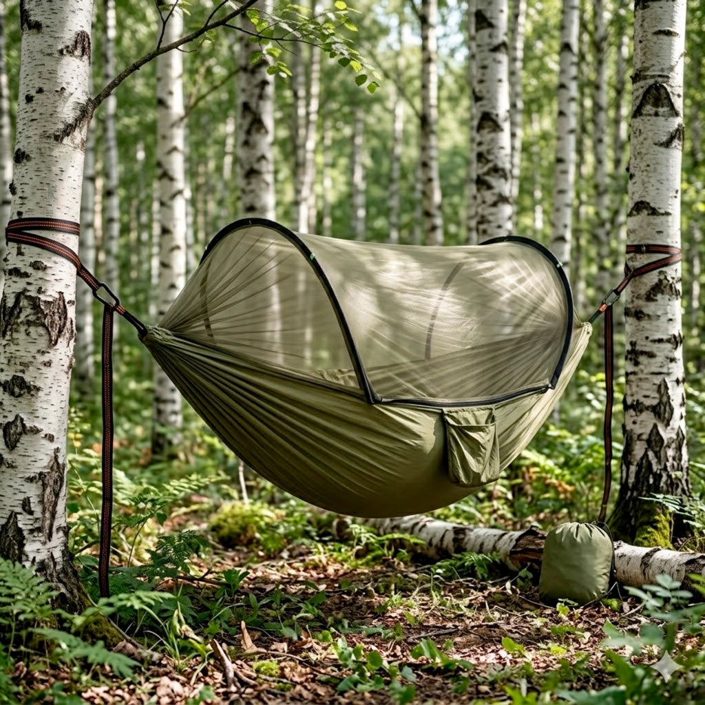 Amaca Portatile Con Zanzariera Integrata In Nylon Parachute 210T Per Campeggio Escursioni Giardino Supporto 300 Kg 270 x 140 Cm Verde Militare